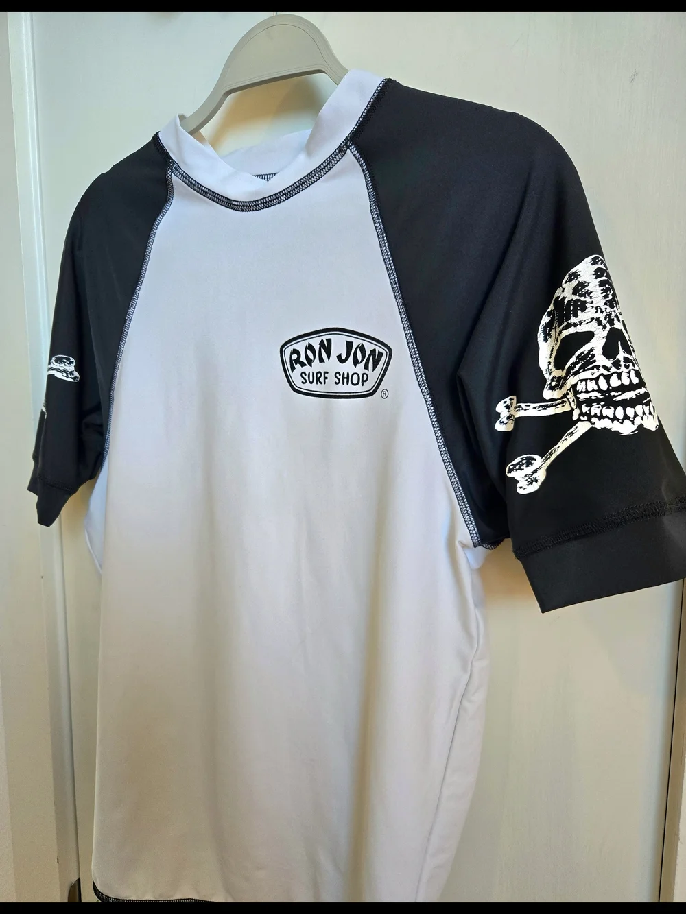 Vintage Ron Jon White and Black Raglan Surf Polo Made In USA